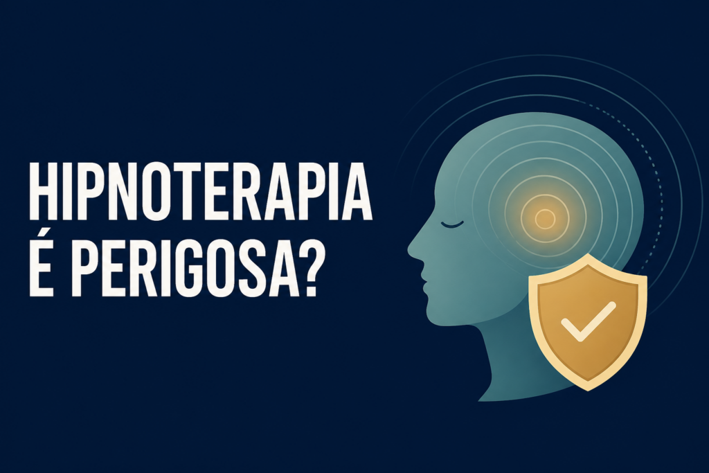 Ilustração de perfil de rosto humano sereno com espiral de foco na cabeça e escudo com check ao lado, sobre fundo azul-marinho