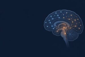 Ilustração vetorial de um cérebro humano com conexões neurais iluminadas, representando a atividade cerebral durante a hipnose