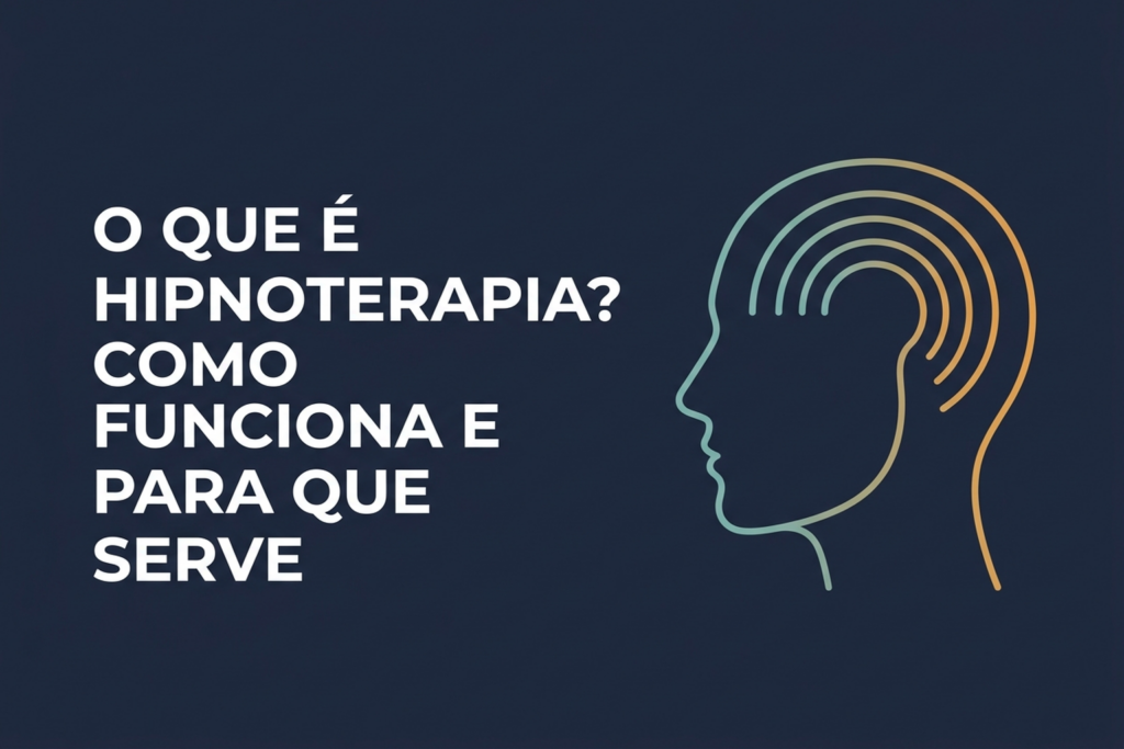 Ilustração editorial sobre o que é hipnoterapia, com pessoa em estado de foco e relaxamento