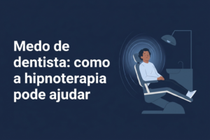 Ilustração de pessoa tranquila em cadeira odontológica com formas suaves representando alívio da ansiedade